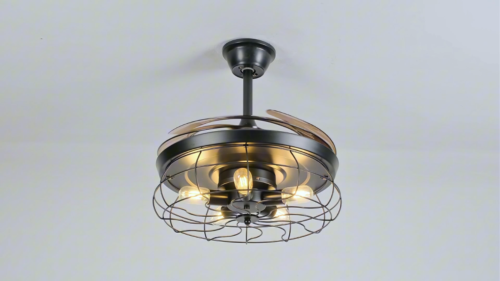 48" Modern Ceiling Fan Light Kit Retractable LED Chandelier Remote Control Black - Video 1 of 1