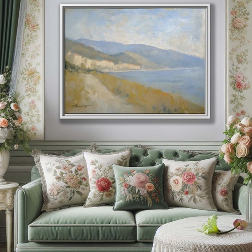 Seascape Canvas Print Ocean Painting Coastal Wall Art Vintage Style Decor Framed - Picture 8 of 9