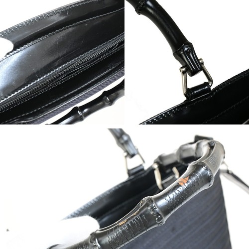 GUCCI Logo Bamboo 2Way Shoulder Hand Bag Canvas Leather Black Italy 30FB076 - Picture 15 of 16