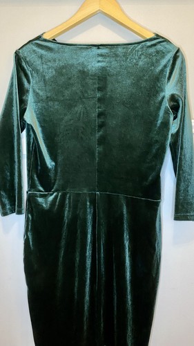 H&M Size M Velour Dress straight green emerald fitted cowl neck party festive - Picture 7 of 10