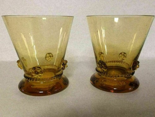 Seltenes 2er Set alte Braunglas Doppel Schnapsgläser mundgeblasenes Glas - Bild 1 von 4