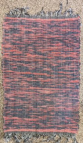 Vtg RAG RUG c.1955 Hand Woven Red White Blue Reversible 27x40 Farmhouse Country - Picture 2 of 9
