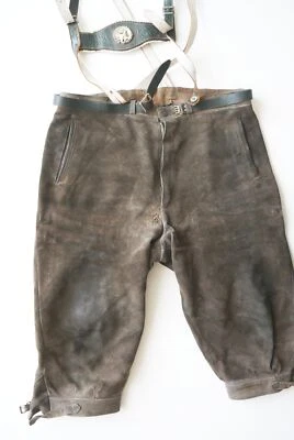 Lederhose 60er Vintage grau verspeckt Jäger Kniebund mit Hirsch Geschirr Gr.52 - Bild 1 von 4