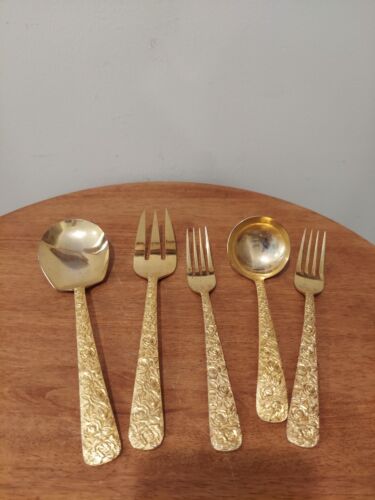 Vintage Cellini Romanesque 1968 24K Gold Salat Sous Set Electroplated Flatware