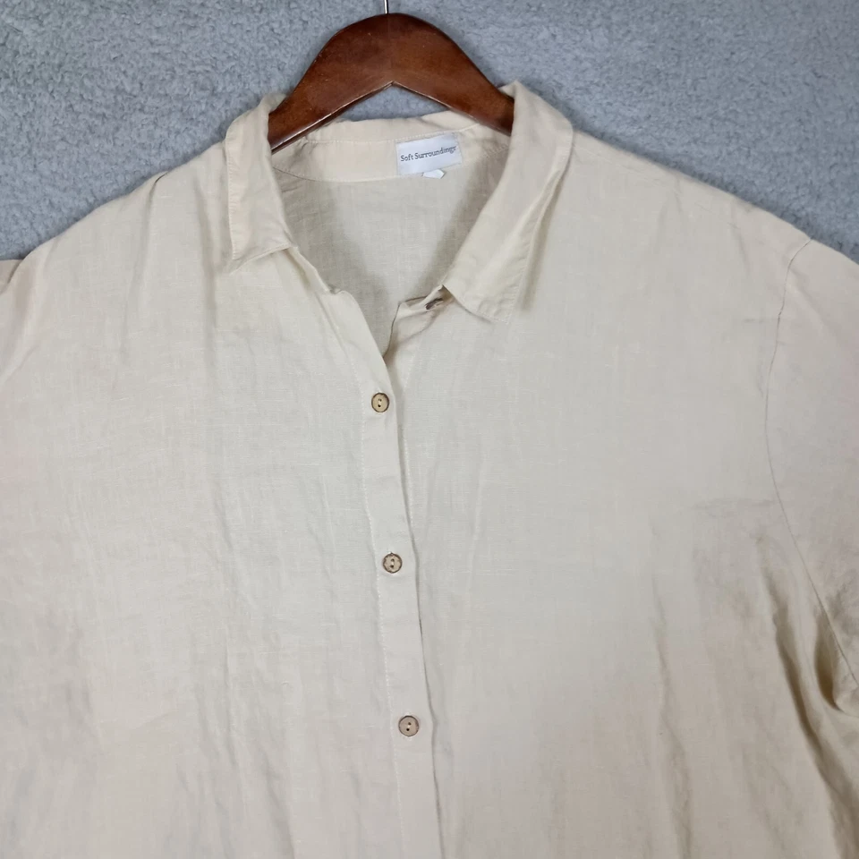 Camisa para mujer Soft Surroundings 3X beige 100 % lino manga larga abotonada playera Foto 2 de 4