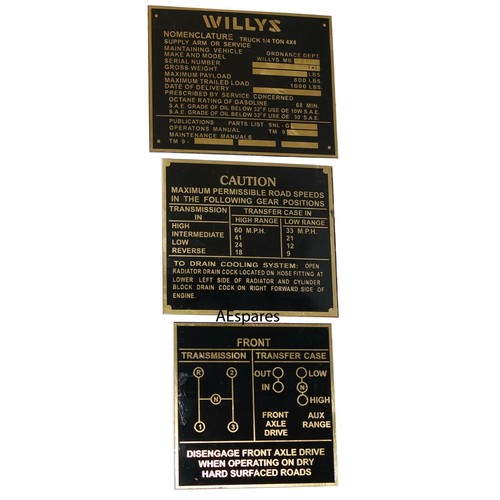 Armaturenbrett Datenschild Messing Schwarz für Jeeps Willys Ford CJ2A CJ3A CJ3 - Bild 1 von 4