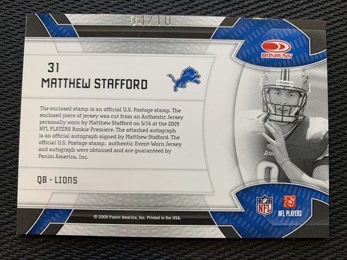 Matthew Stafford 2009 Donruss zertifizierter Souvenirstempel Auto/10 SP Rookie Auto! - Bild 9 von 9