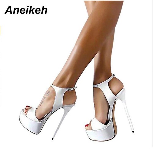 Moda donna tacchi super alti plateau décolleté cinturino alla caviglia sandali a stiletto scarpe - Foto 3 di 21