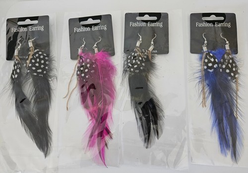 NEW 6 Feather Earrings Fashion Jewelry 4 Pairs Are Embellished with Gold Chains - Picture 2 of 17