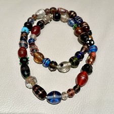 Colorful Lampwork Art Glass Beaded Strand Statement Necklace 30  Heavy