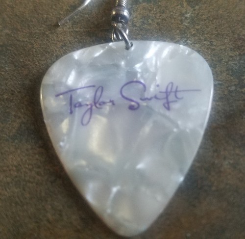 Taylor Swift Signature Guitar Pick Dangle Drop Earring "Speak Now" On Back