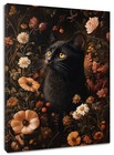 Vintage Daisy Floral Funny Black Cat Abstract Wall Art for Bathroom Living Room