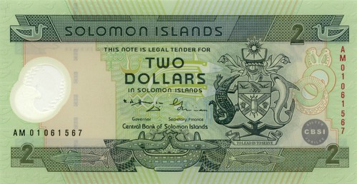 Solomon Islands 2 Dollars (ND/2001) - Shark/Crocodile p23 Polymer Sig. 8 UNC - Picture 2 of 3