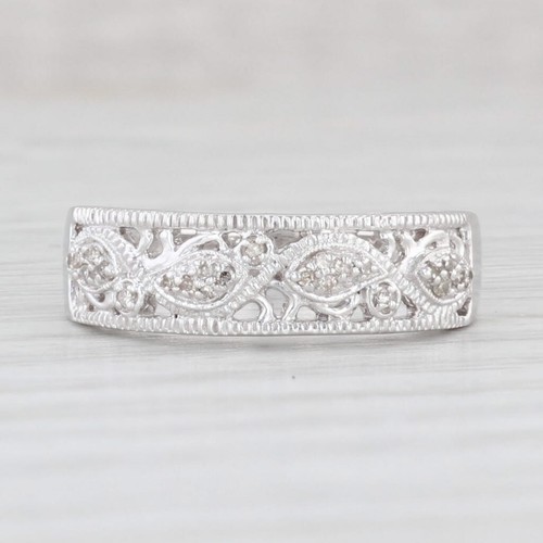 New Diamond Ring 10k White Gold Size 7 Stackable Wedding Anniversary Band - Picture 2 of 11