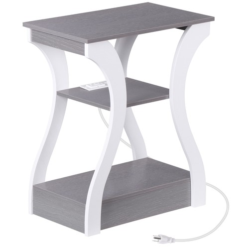 3 Tier End Table with Charging Station Side Table for Bedroom Living Room Gray - Picture 10 of 23