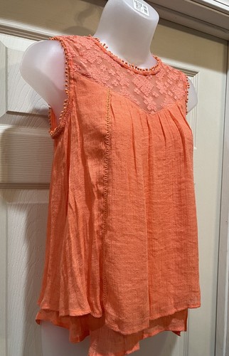 John Paul Richard Orange  Ruffle High Neck Beaded Tank Blouse Women’s PS - Picture 3 of 5
