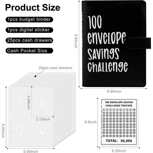 100 Envelope Challenge Budget Planner $5,050 Money Saving Cash Challenge Book - Picture 2 of 27