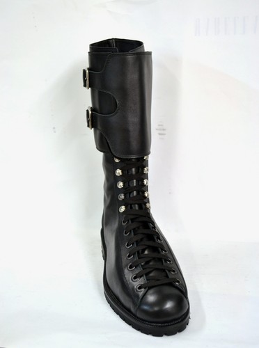 STIVALI STIVALETTI UOMO ANFIBIO 100% MADE IN ITALY VERA PELLE NERO SU MISURA  - Imagen 4 de 7