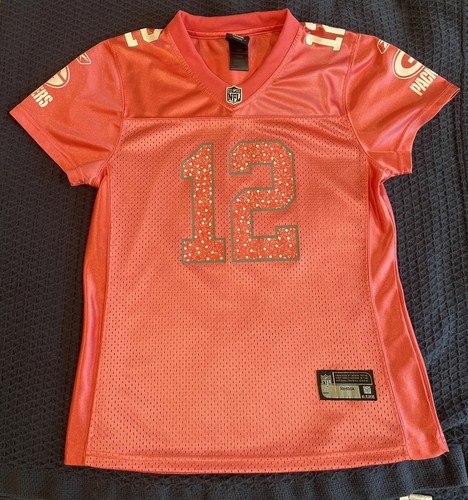 AARON RODGERS Green Bay Packers Top Womens Large Pink Jersey REEBOK NFL Team - Picture 2 of 21