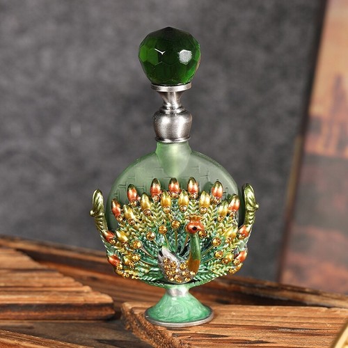 7ml Vintage Perfume Bottle Peacock Refillable Glass Bottle Cologne Bottles Round - Picture 2 of 7