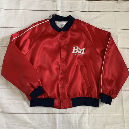 Giacca bomber vintage Budweiser King Of Beers raso taglia 2XL rossa made in USA - Foto 2 di 9