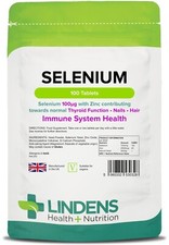 Selenium 100mcg with Zinc x 100 Tablets; Immune, Hair, Nails; Lindens 