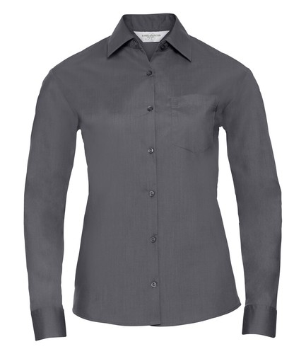Camisa Blusa De Manga Larga Fácil De Cuidar Popelín Russell 934F Para Mujeres - Imagen 7 de 9