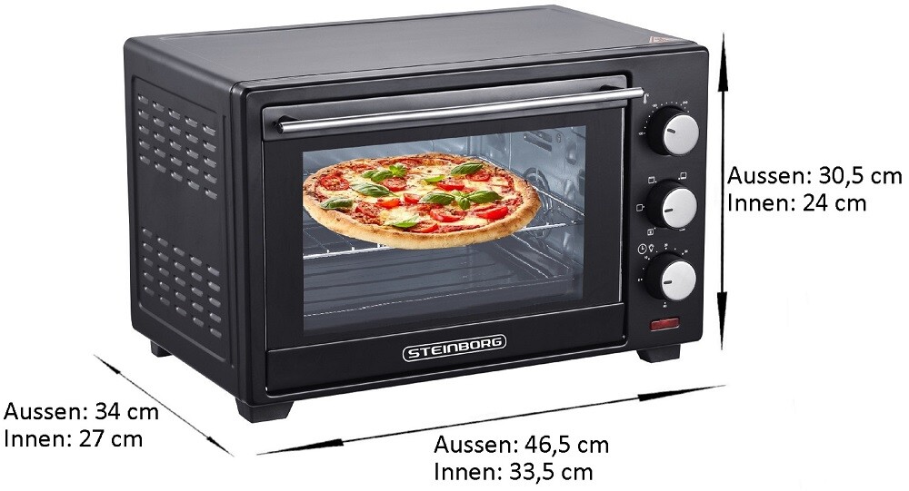 Mini Backofen 25 Liter 3in1 Miniofen mit Umluft Pizza-Ofen Kleiner Backofen