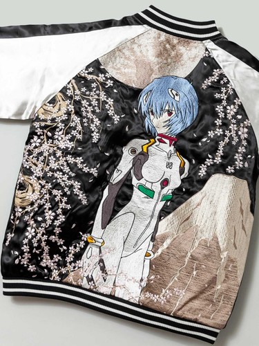 NEW Evangelion Rei Ayanami Nishiki Sukajan Jacket Black x Silver Size XL Anime - Picture 6 of 12