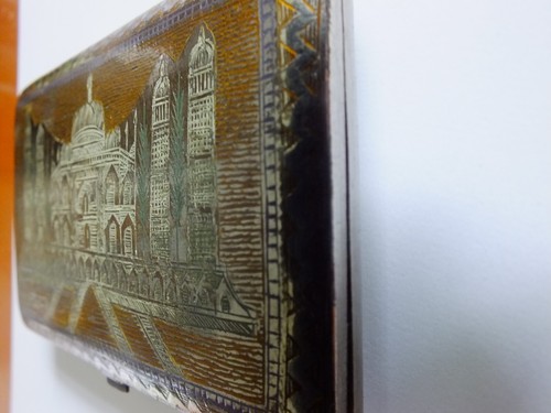 Vintage Cigarette Case Brass Gold Colour Indian Temple Taj Mahal Engraved - Picture 5 of 5