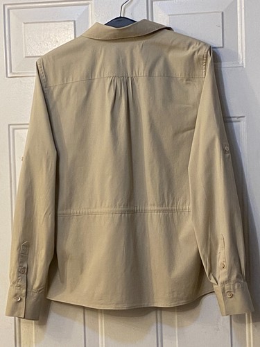 Brooks Brothers Sz 10 Shirt Button Up Waist Drawstring Top Long Sleeve Beige - Picture 8 of 11