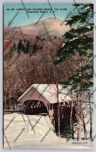 Vintage Postcard Mt Liberty And Covered Bridge The Flume New Hampshire