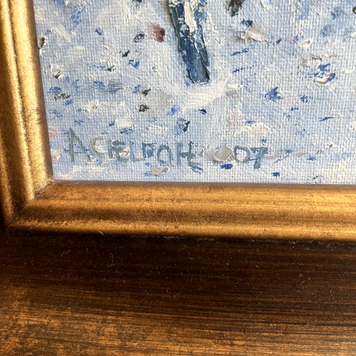 Dipinto olio su tela - Paesaggio invernale incorniciato Fred Achelpohl 23 x 29" - Foto 3 di 15