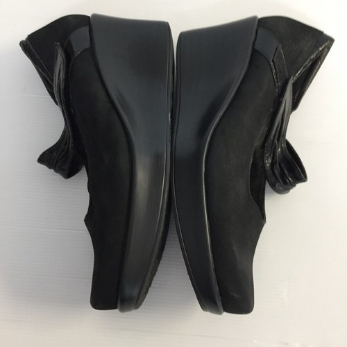 NAOT SIZE 40 WOMENS BLACK LEATHER PLATFORM WEDGE HEEL ADJUSTABLE STRAP CLOSED - Picture 9 of 14