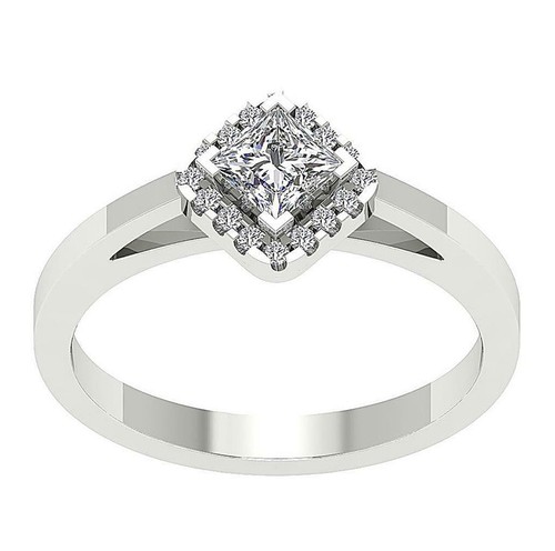 Prong Set Halo Solitaire Ring I1 H 0.70 Ct Princess Round Diamond 14k Solid Gold - Picture 3 of 7