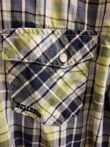 Bullhead Western Style Shirt Mens Large Pearl Snap Halloween Cowboy Plaid - Picture 3 of 12
