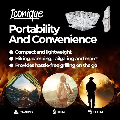 Portable BBQ Grill Folding Camping Grill Stainless Steel Hiking Picnic Stove - Picture 6 of 9