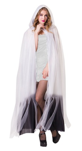 White Hooded Ghost Bride Cape Hooded Halloween Cloak Fancy Dress Costume New - Picture 3 of 4