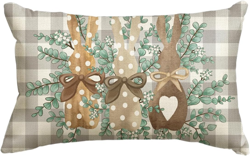 Easter Bunny Buffalo Plaid Throw Pillow Cover, 12 X 20 Inch Grey Cushion Case De - Picture 8 of 8