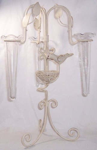 Epergne VOGEL & NEST kaltbemalt Distres Shabby Chic Stil 3 Glasvasen/Futterhäuser - Bild 1 von 3