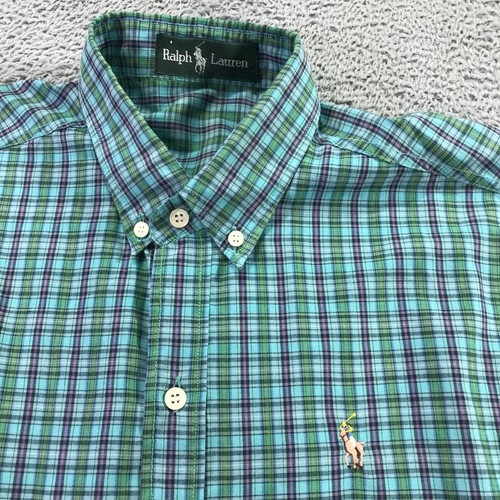 Vintage Ralph Lauren Green Label Shirt Mens Large  Button Up Green Check Pony - Picture 3 of 7