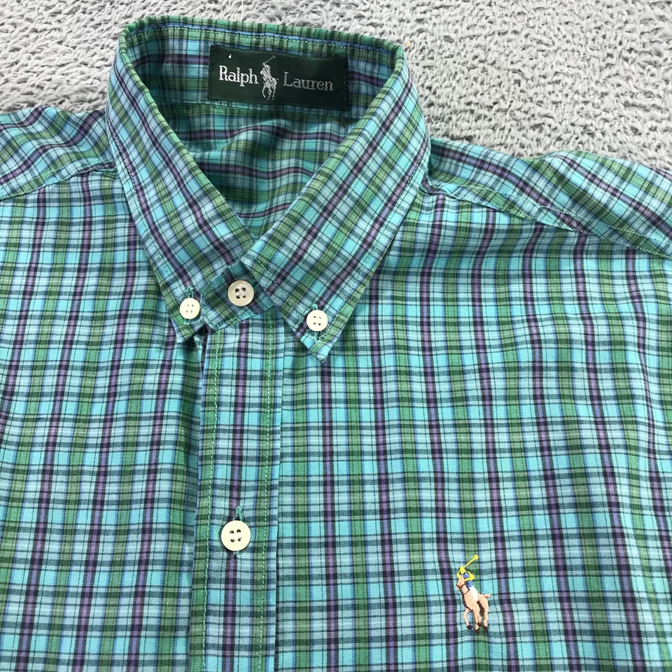 Vintage Ralph Lauren Green Label Shirt Mens Large Button Up Green Check Pony - Image 3 of 4