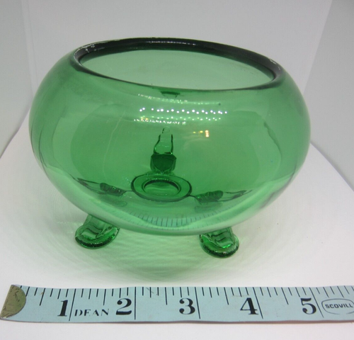 Vintage MCM Viking Glass Flowerlite tre dita verde con vaso rana fiore floreale - Foto 8 di 9