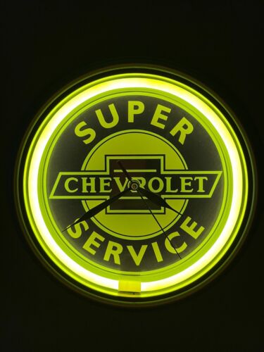 Chevrolet Service yellow LED 'neon effect' wall clock garage mancave advertising - Picture 4 of 6