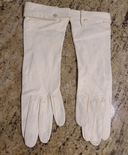 ¡Nuevo! Guantes formales formales de cuero suave crema talla S 7 vintage borde plegable - Imagen 1 de 17