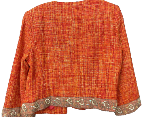 VTG Josephine Chaus Open Orange Blazer Jacket Sequined Size 12 Knitted Women - Picture 13 of 14