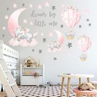 Dream Big Little One Elephant Wall Stickers, Pink Moon Hot Air Balloon Grey Star