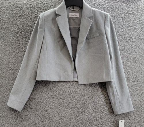 Calvin Klein Petite Cropped Open-Front Jacket Womens 12P Gray Pocket Long Sleeve - Picture 2 of 16