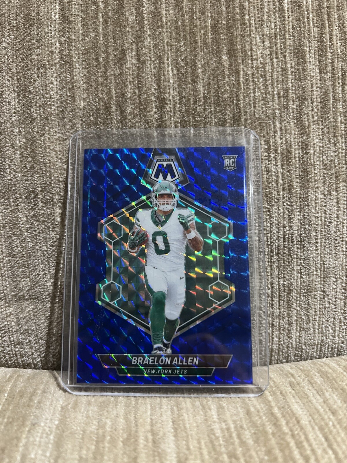 2024 Panini Mosaic Football #389 Braelon Allen Blue Prizm Rookie RC #/99 Jets