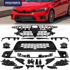 Bumper Grille LED Fog Light Headlight Trim Bracket Set For 2022 2023 Honda Civic